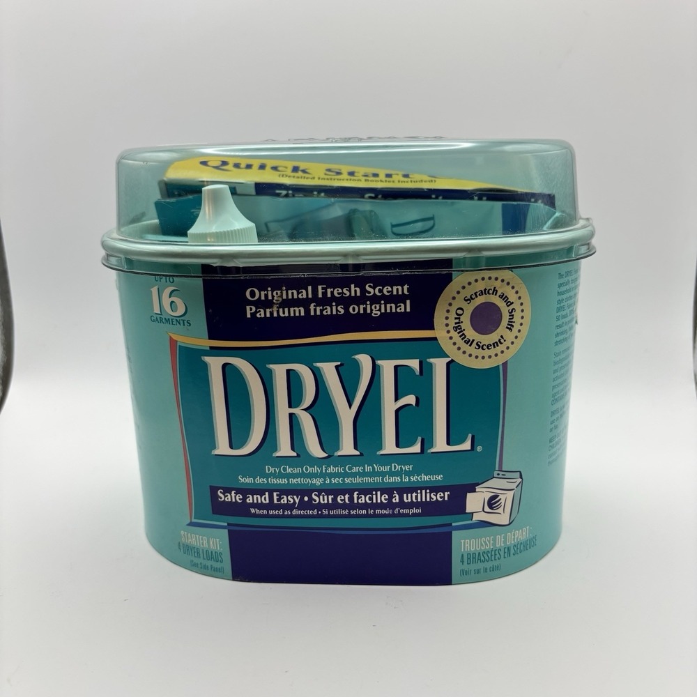 Vintage DRYEL Dry‎ Clean Fabric Care Starter Kit Original Teal Canister (2002)